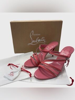 Christian Louboutin NEW Bon Bon Pink Meryl Zip 80 Heels Size 39